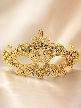 Gold Yellow Crystal Masquerade Mask, Venetian Ball Mask, Wedding Accessory
